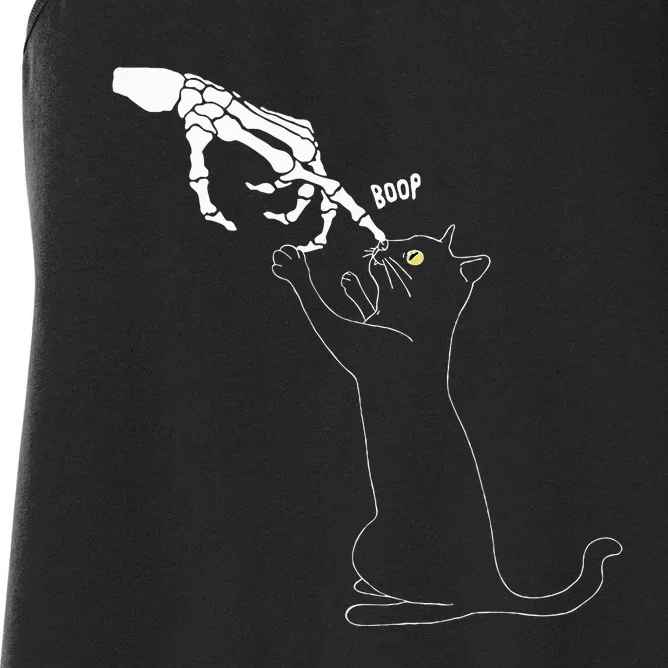 Black Cat Skeleton Hand Boop Cat Nose Women's Racerback Tank