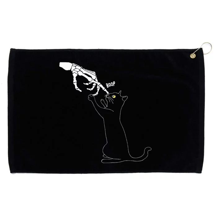 Black Cat Skeleton Hand Boop Cat Nose Grommeted Golf Towel