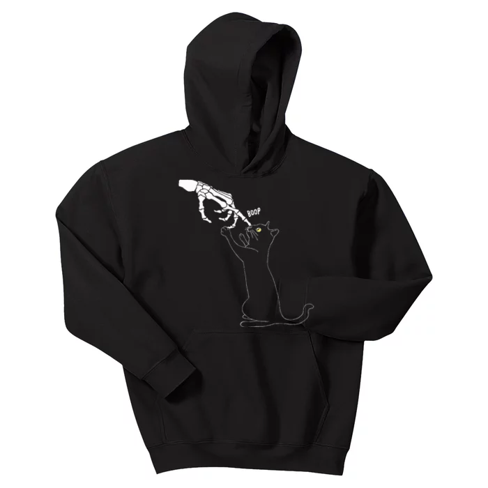 Black Cat Skeleton Hand Boop Cat Nose Kids Hoodie