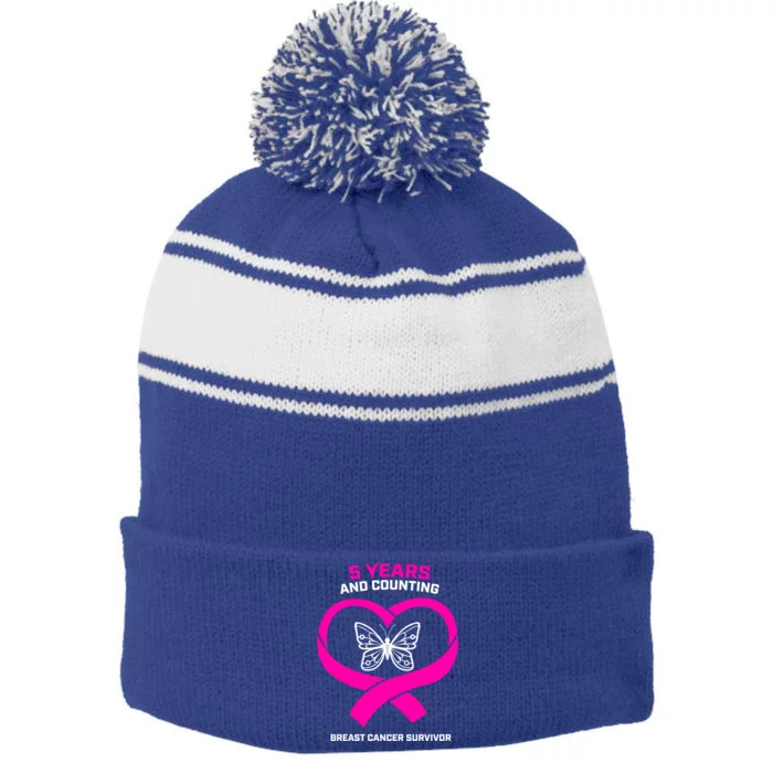 Breast Cancer Survivor Funny Gift Mom Pink Breast Cancer Survivor Gift Stripe Pom Pom Beanie