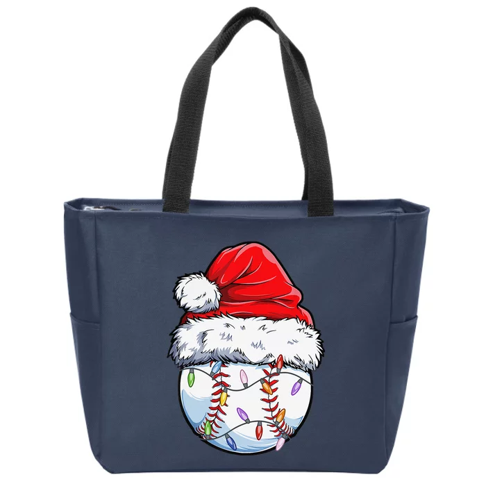 Baseball Christmas Santa Hat Funny Baseball Xmas Holiday Zip Tote Bag