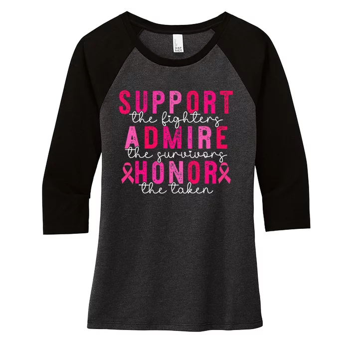 Breast Cancer Support Admire Honor Breast Cancer Women's Tri-Blend 3/4-Sleeve Raglan Shirt