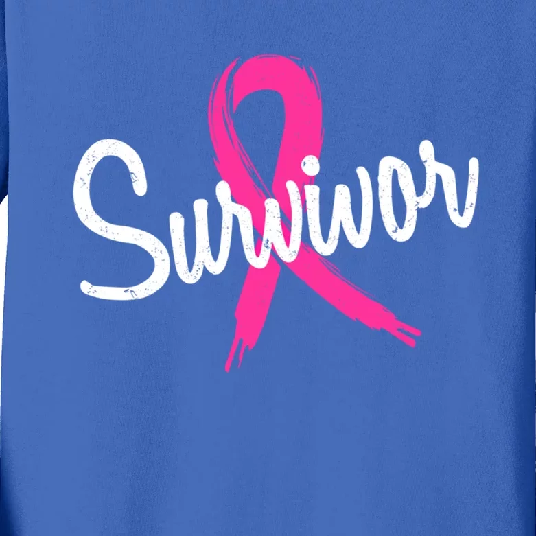 Breast Cancer Survivor Pink Ribbon Awareness Gift Kids Long Sleeve Shirt