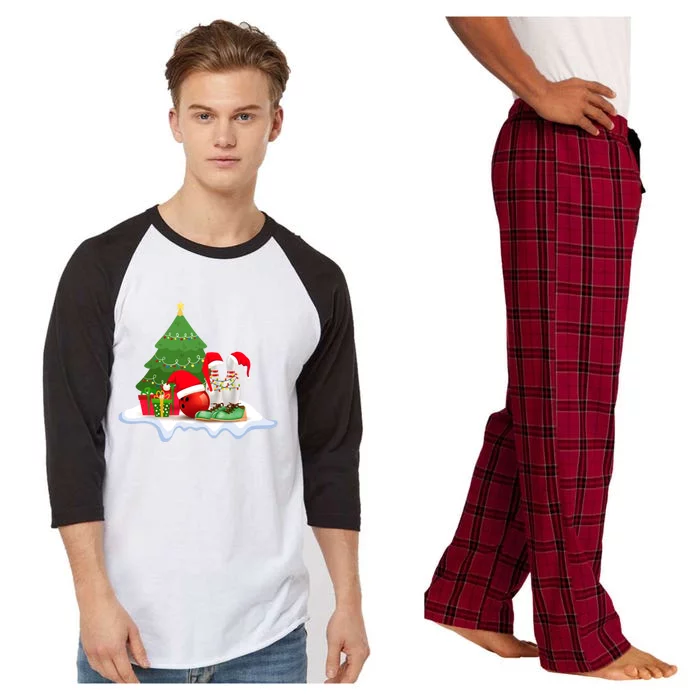 Bowling Christmas Santa Hat Funny Bowling Lover Xmas Cool Gift Raglan Sleeve Pajama Set