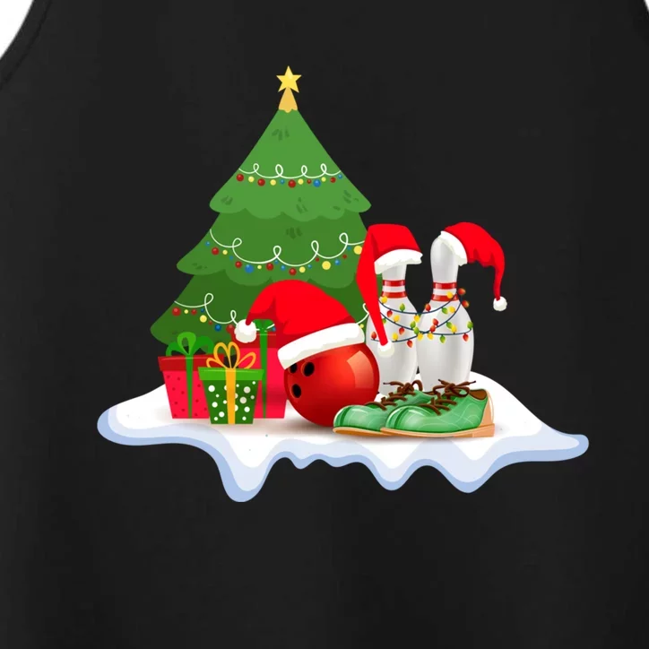 Bowling Christmas Santa Hat Funny Bowling Lover Xmas Cool Gift Performance Tank