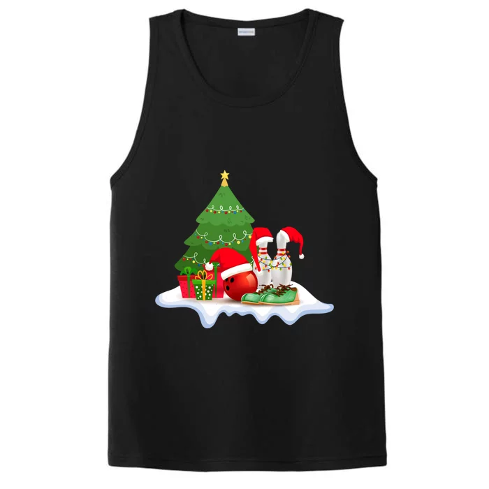 Bowling Christmas Santa Hat Funny Bowling Lover Xmas Cool Gift Performance Tank