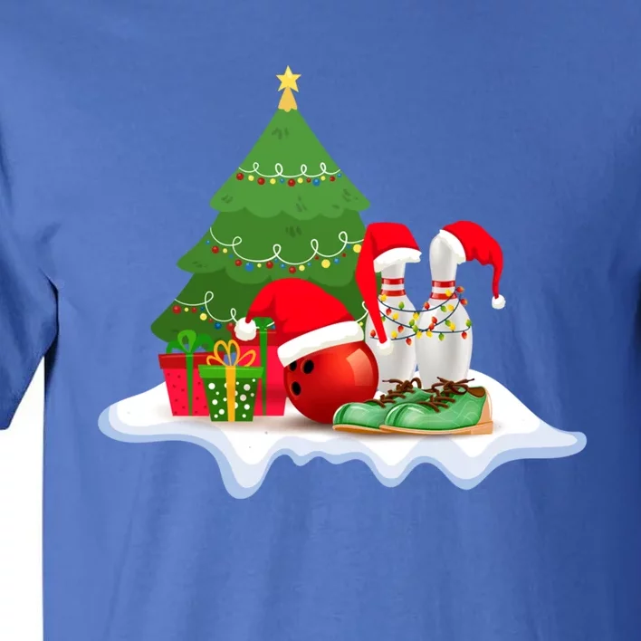 Bowling Christmas Santa Hat Funny Bowling Lover Xmas Cool Gift Tall T-Shirt