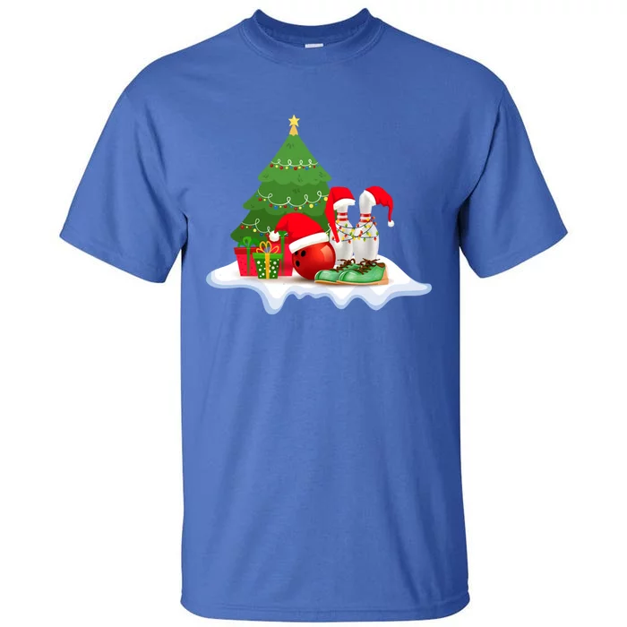 Bowling Christmas Santa Hat Funny Bowling Lover Xmas Cool Gift Tall T-Shirt