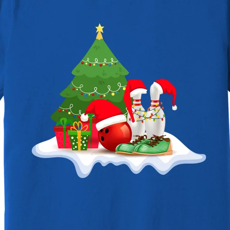 Bowling Christmas Santa Hat Funny Bowling Lover Xmas Cool Gift Premium T-Shirt