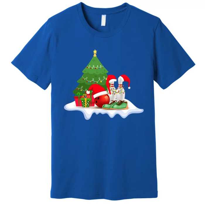 Bowling Christmas Santa Hat Funny Bowling Lover Xmas Cool Gift Premium T-Shirt