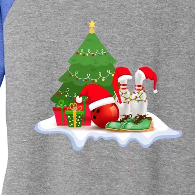 Bowling Christmas Santa Hat Funny Bowling Lover Xmas Cool Gift Women's Tri-Blend 3/4-Sleeve Raglan Shirt