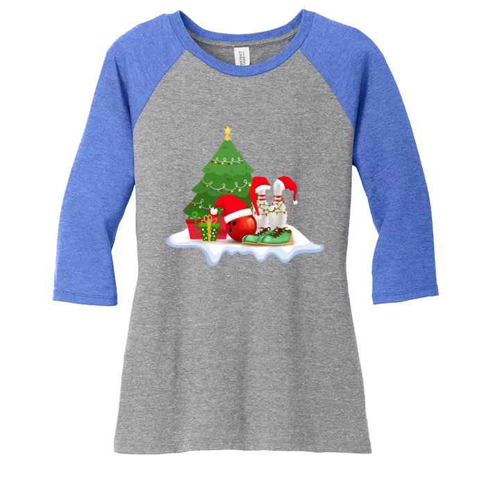 Bowling Christmas Santa Hat Funny Bowling Lover Xmas Cool Gift Women's Tri-Blend 3/4-Sleeve Raglan Shirt