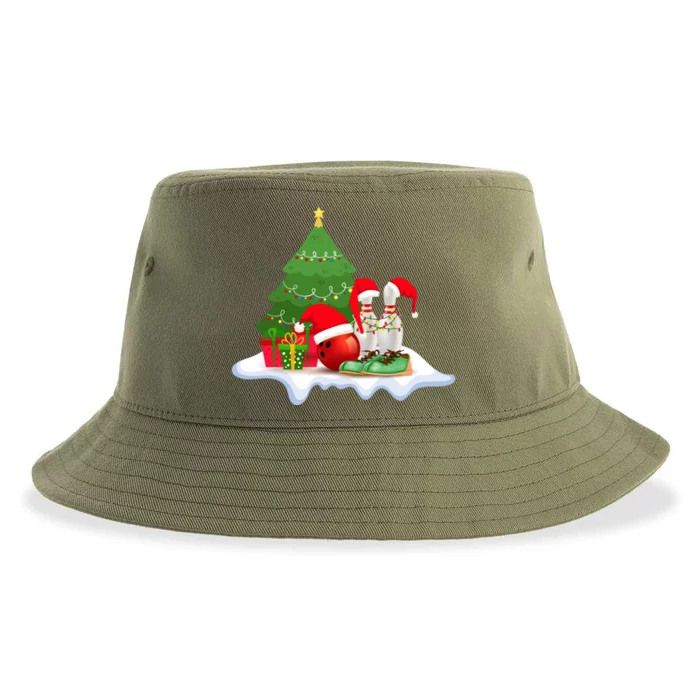 Bowling Christmas Santa Hat Funny Bowling Lover Xmas Cool Gift Sustainable Bucket Hat