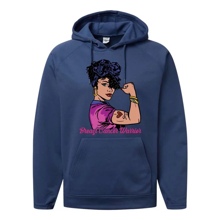 Breast Cancer Strong Warrior Latina Girl Unbreakable Gift Performance Fleece Hoodie