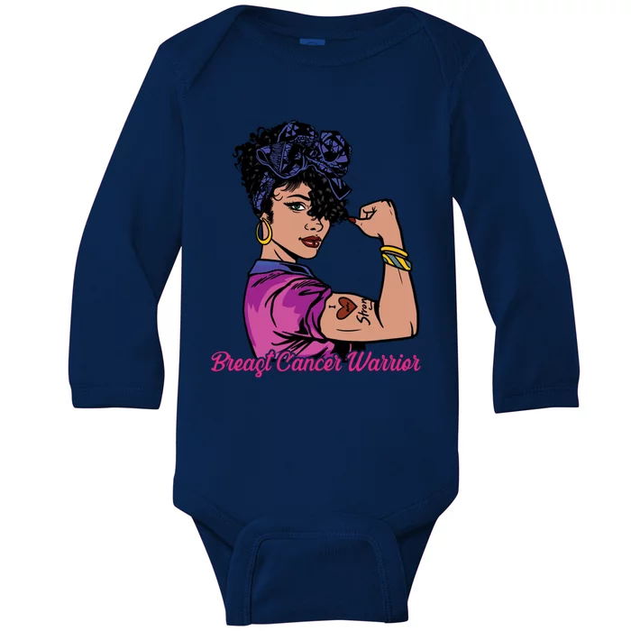 Breast Cancer Strong Warrior Latina Girl Unbreakable Gift Baby Long Sleeve Bodysuit