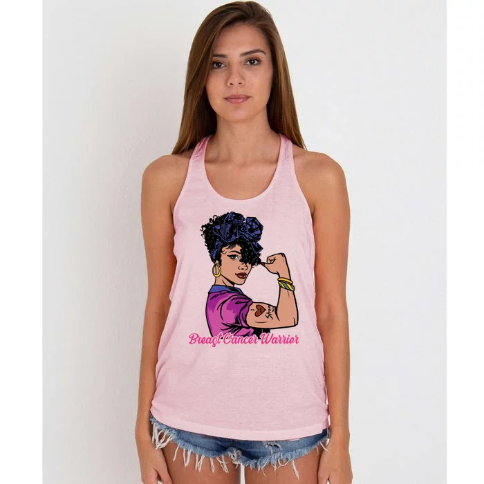 Breast Cancer Strong Warrior Latina Girl Unbreakable Gift Women's Knotted Racerback Tank