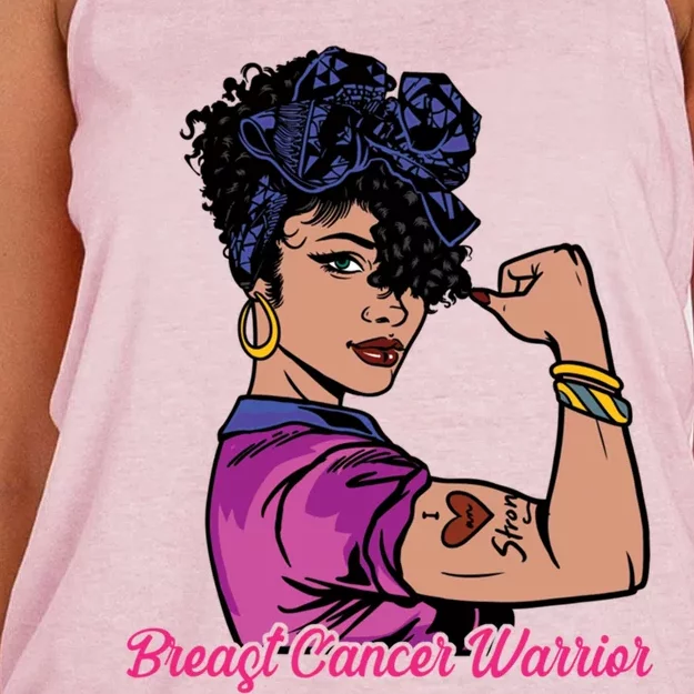 Breast Cancer Strong Warrior Latina Girl Unbreakable Gift Women's Knotted Racerback Tank