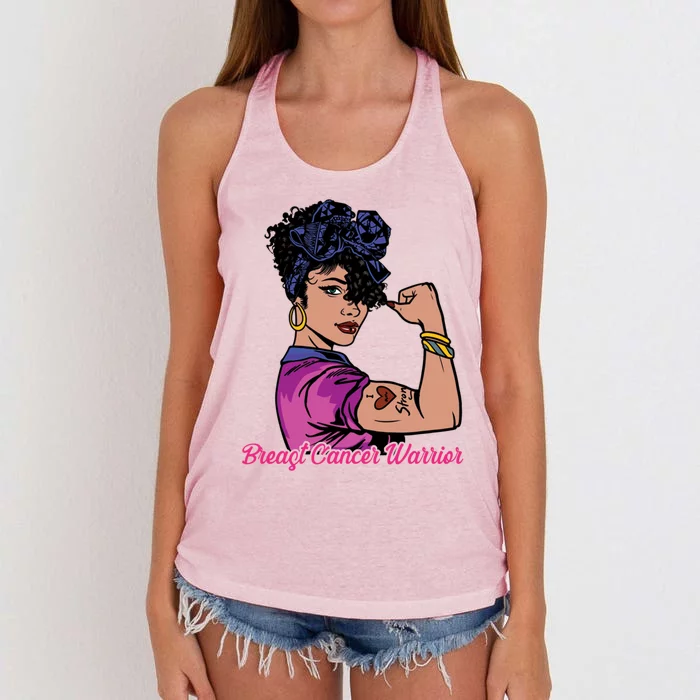 Breast Cancer Strong Warrior Latina Girl Unbreakable Gift Women's Knotted Racerback Tank