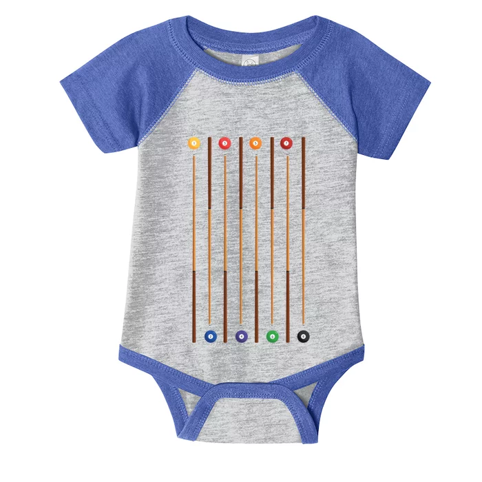 Biliard Cue Stick And 8 Pool Balls Awesome Game Meaningful Gift Cool Gift Infant Baby Jersey Bodysuit