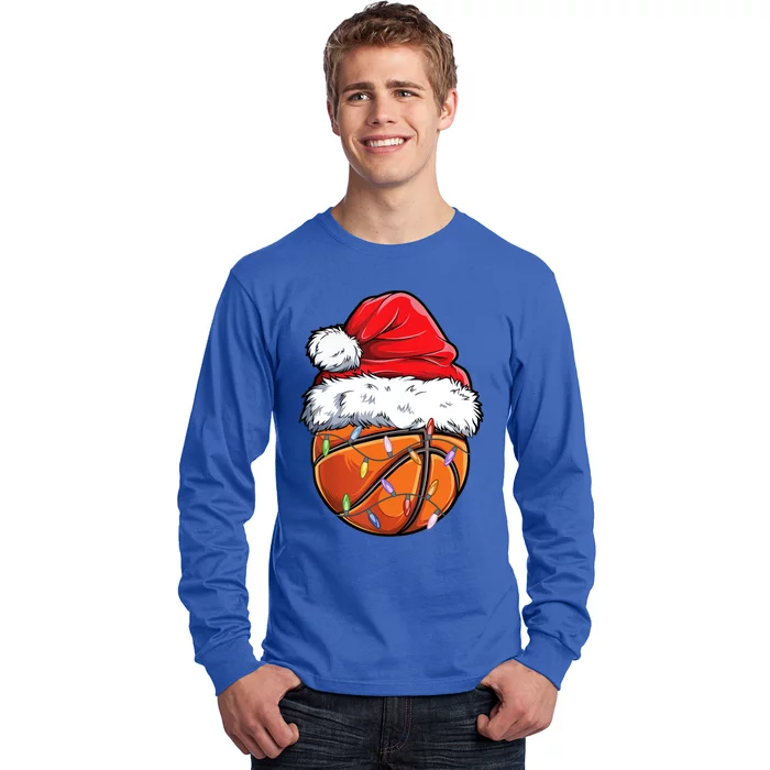 Basketball Christmas Santa Hat Funny Basketball Xmas Gift Long Sleeve Shirt