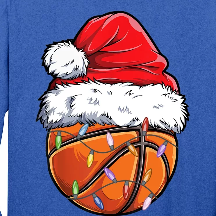 Basketball Christmas Santa Hat Funny Basketball Xmas Gift Long Sleeve Shirt