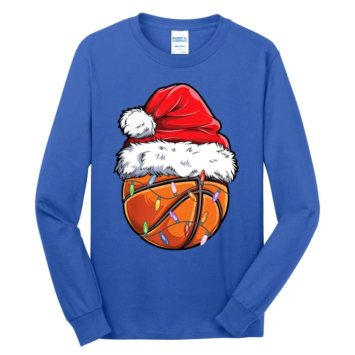 Basketball Christmas Santa Hat Funny Basketball Xmas Gift Tall Long Sleeve T-Shirt