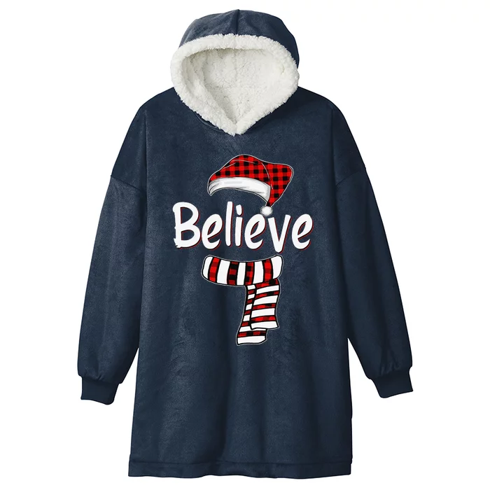 Believe Christmas Santa Claus Red Plaid Believe Santa Hooded Wearable Blanket