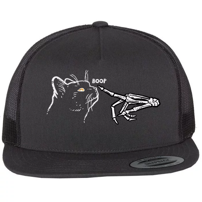 Black Cat Skeleton Hand Boop Halloween Pet Flat Bill Trucker Hat