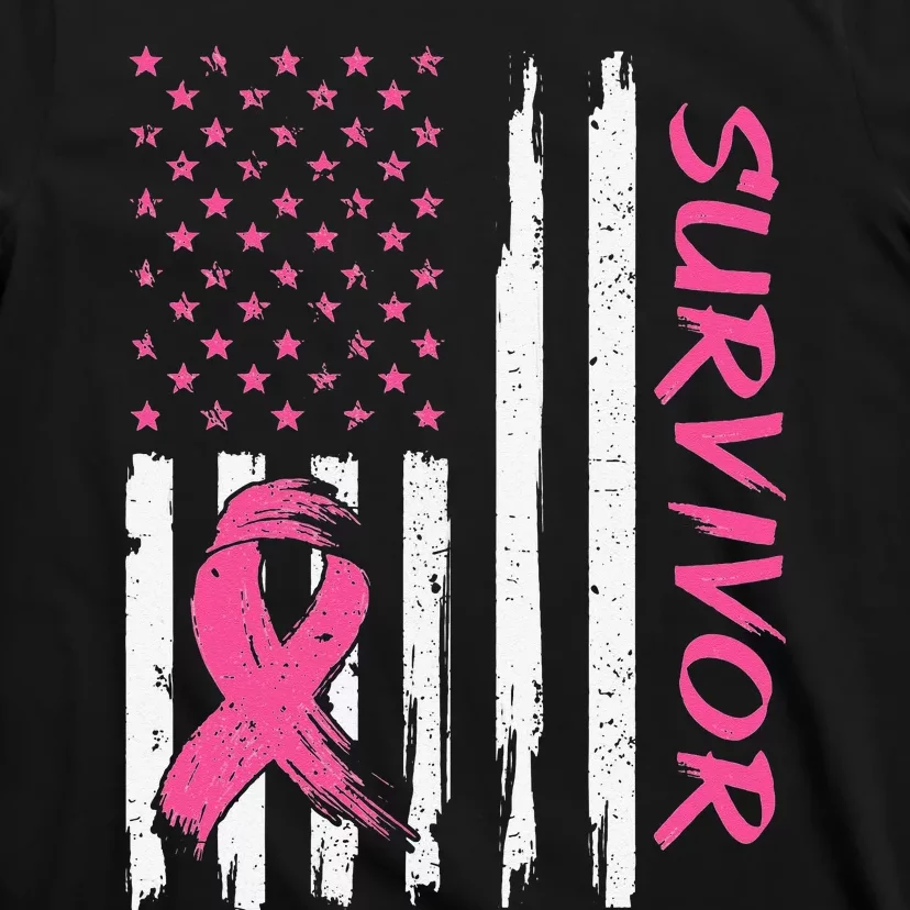 Breast Cancer Survivor American Flag Breast Cancer Awareness T-Shirt