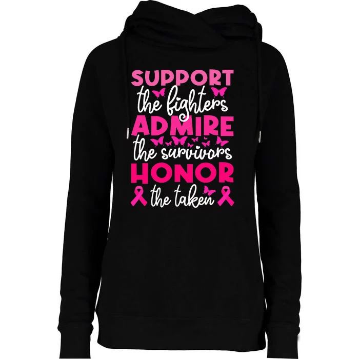 Breast Cancer Support Admire Honor Breast Cancer Awareness Womens Funnel Neck Pullover Hood