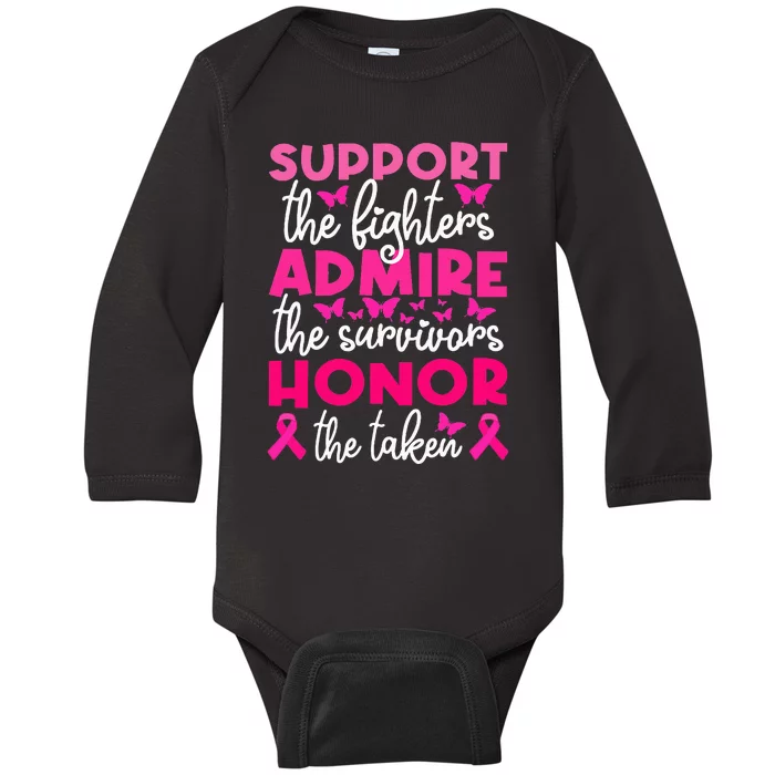 Breast Cancer Support Admire Honor Breast Cancer Awareness Baby Long Sleeve Bodysuit