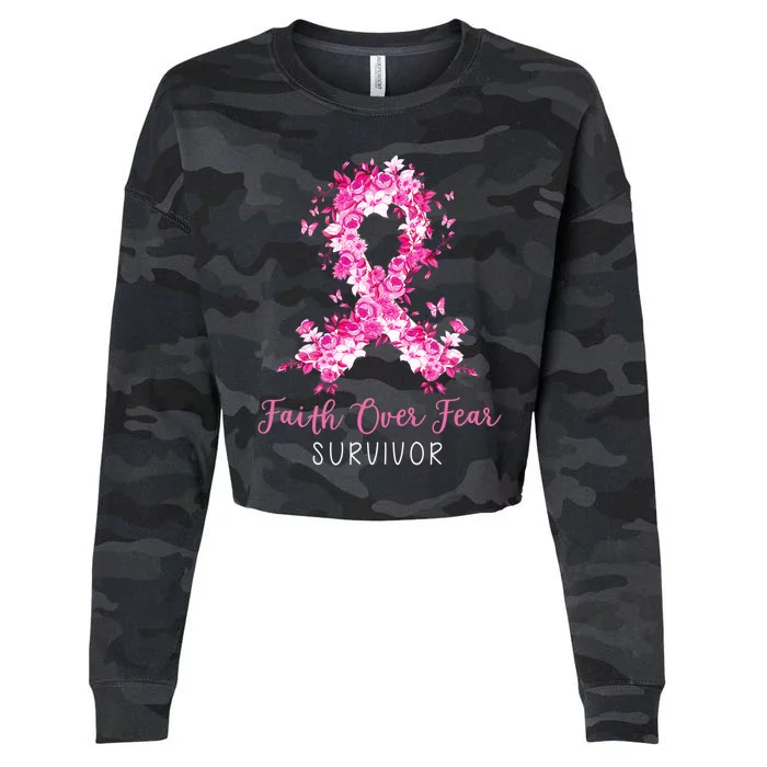 Breast Cancer Survivor Faith Over Fear Breast Cancer Awareness Cropped Pullover Crew