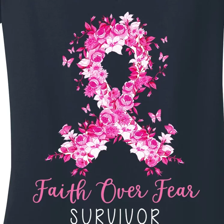 Breast Cancer Survivor Faith Over Fear Breast Cancer Awareness Women's V-Neck T-Shirt