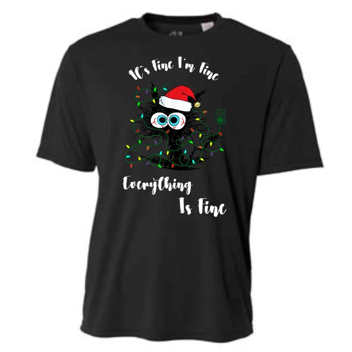 Black Cat Santa Christmas Cooling Performance Crew T-Shirt