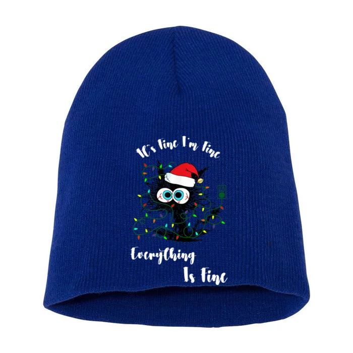 Black Cat Santa Christmas Short Acrylic Beanie