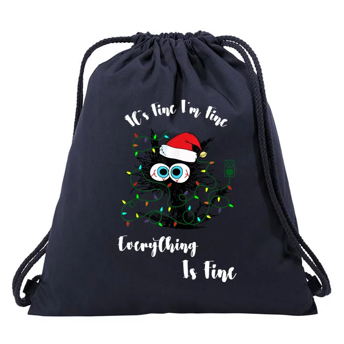 Black Cat Santa Christmas Drawstring Bag