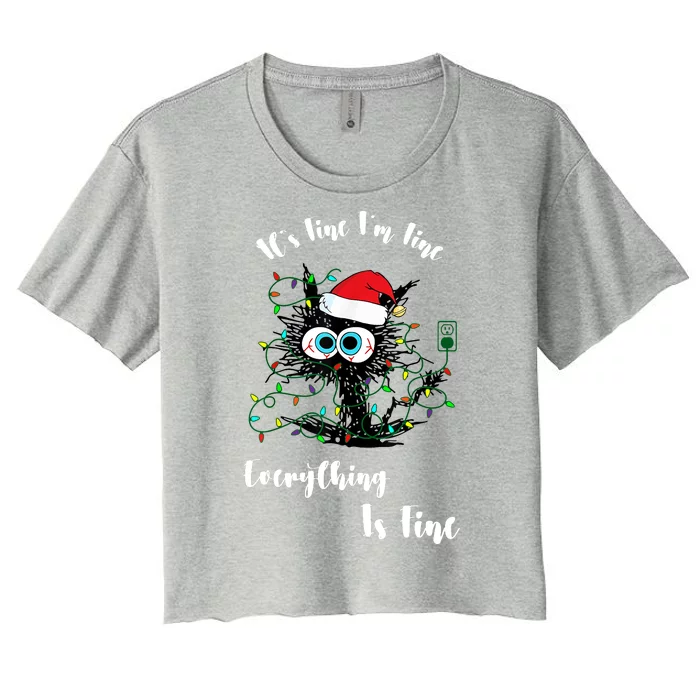 Black Cat Santa Christmas Women's Crop Top Tee