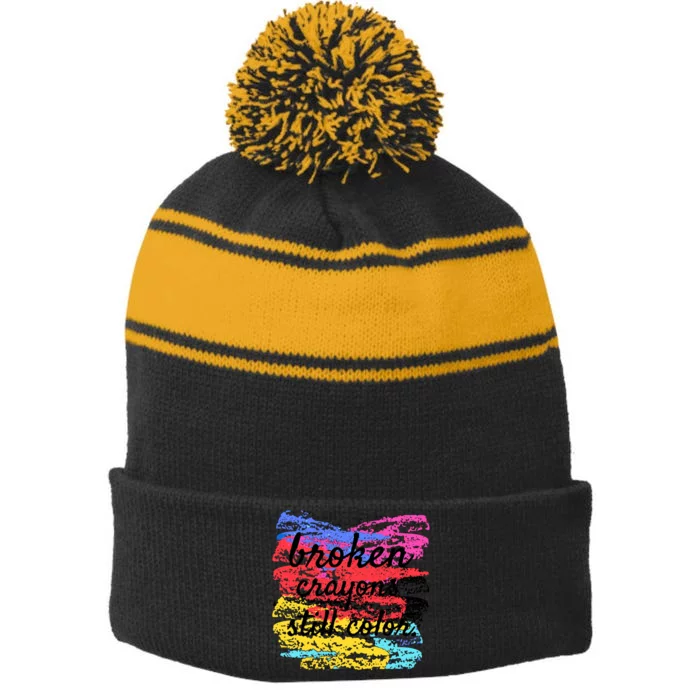 Broken Crayons Still Color Stripe Pom Pom Beanie