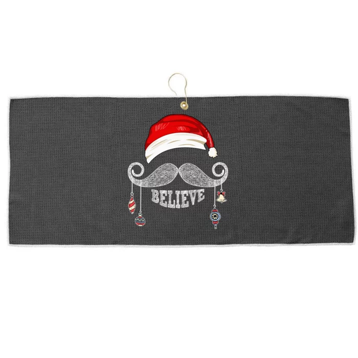 Believe Christmas Santa Mustache with Ornaments - BELIEVE Large Microfiber Waffle Golf Towel