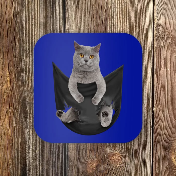 Black Cat Sits In Pocket Cats Tee Gift Meowy Gift Coaster