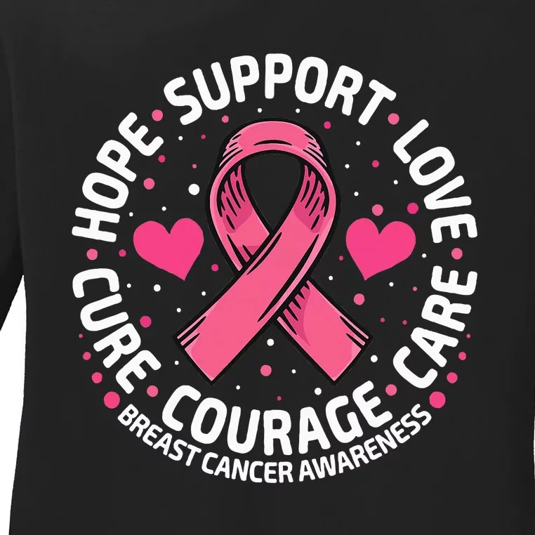 Breast Cancer Support Pink Ribbon Breast Cancer Awareness Ladies Long Sleeve Shirt