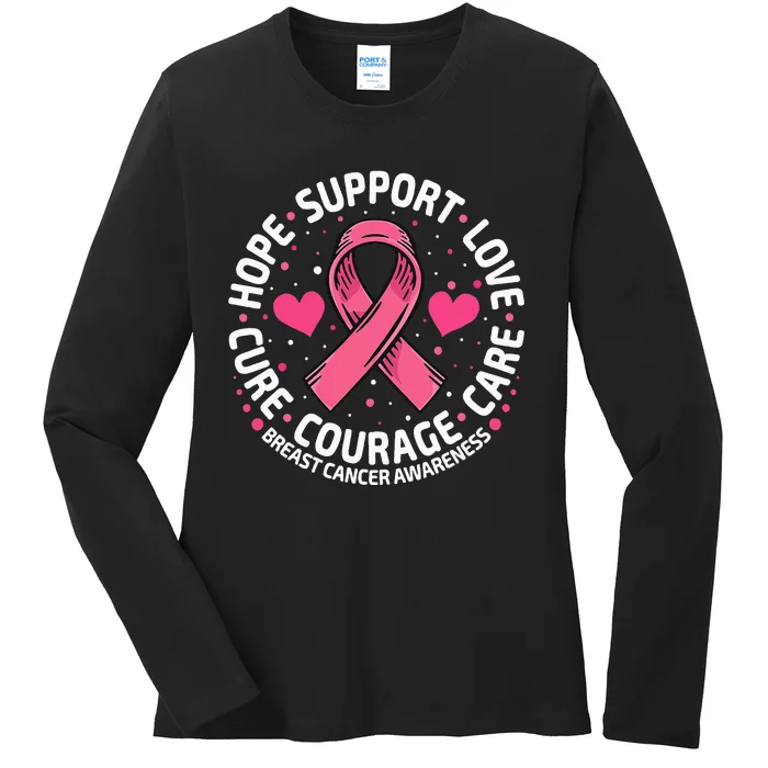 Breast Cancer Support Pink Ribbon Breast Cancer Awareness Ladies Long Sleeve Shirt