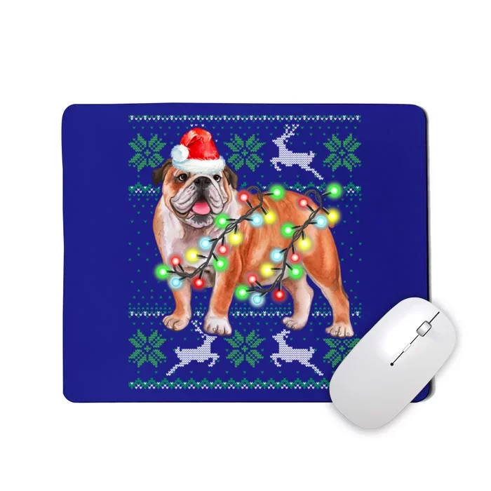 Bulldog Christmas Sweater Funny Gift Lights Santa Xmas Great Gift Mousepad