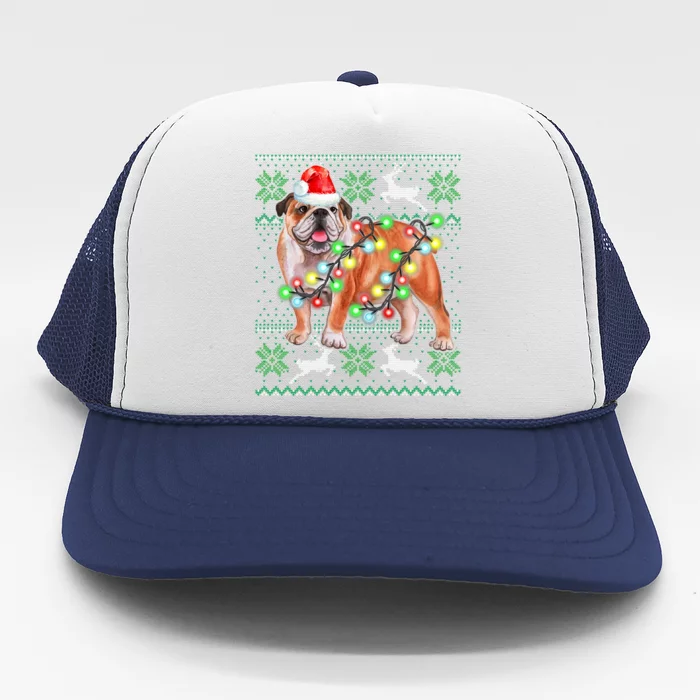 Bulldog Christmas Sweater Funny Gift Lights Santa Xmas Great Gift Trucker Hat