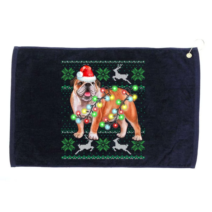 Bulldog Christmas Sweater Funny Gift Lights Santa Xmas Great Gift Grommeted Golf Towel