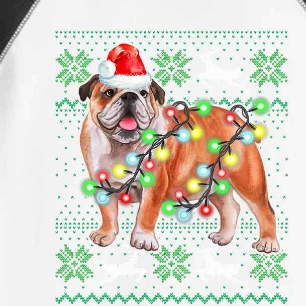 Bulldog Christmas Sweater Funny Gift Lights Santa Xmas Great Gift Toddler Fine Jersey T-Shirt