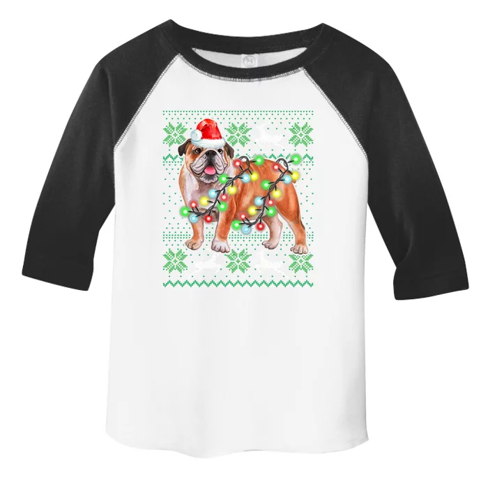 Bulldog Christmas Sweater Funny Gift Lights Santa Xmas Great Gift Toddler Fine Jersey T-Shirt