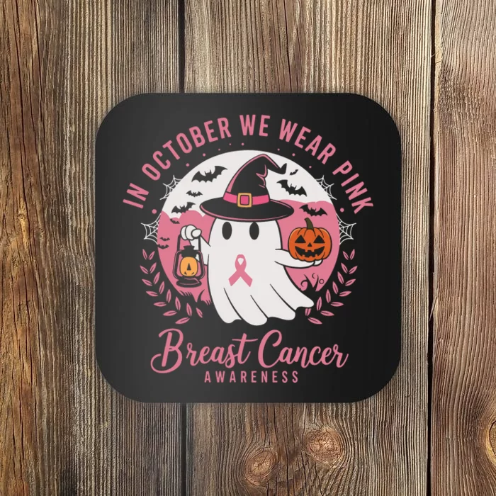 Breast Cancer Shirts Women Halloween In October We Wear Coaster