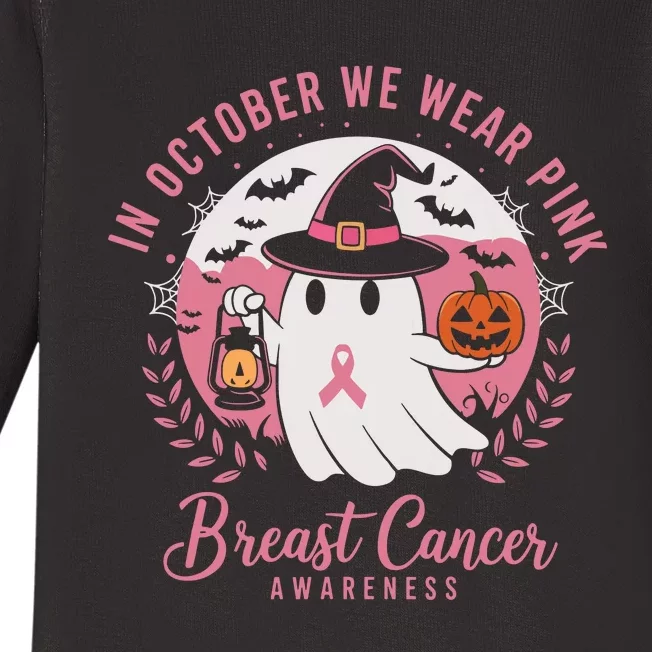 Breast Cancer Shirts Women Halloween In October We Wear Baby Long Sleeve Bodysuit