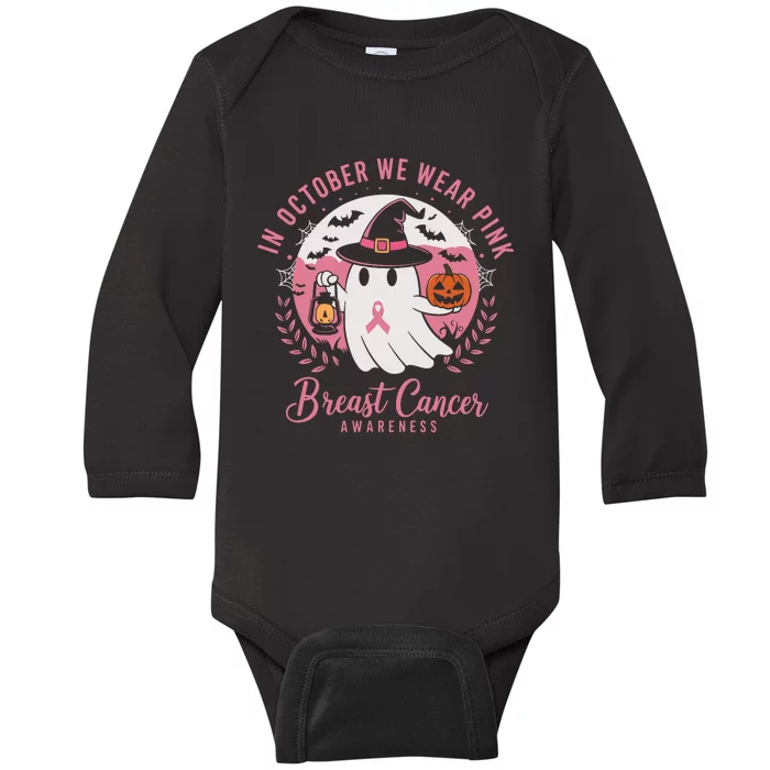 Breast Cancer Shirts Women Halloween In October We Wear Baby Long Sleeve Bodysuit